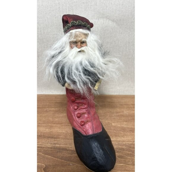 Vintage Primitive Santa Claus in Red Boot 7 Inch Old World Rustic - Picture 7 of 7